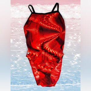 y2k red and black racerback one piece swimsuit by Speedo